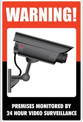 Cosco Video Surveillance Indoor/Outdoor Wall Sign, 8L x 12H, White/Black/Red (098381)