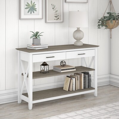 Bush Furniture Key West 47 x 16 Console Table with Drawers and Shelves, Shiplap Gray/Pure White (K