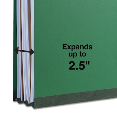Quill Brand® 2/5-Cut Tab Pressboard Classification File Folders, 2-Partitions, 6-Fasteners, Legal, Green, 15/Box (739034)