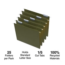 Quill Brand®  100% Recycled Hanging File Folders; 1/5-Cut, Letter Size, Green, 25/Box (7Q5215)