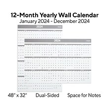 2024 Staples 48 x 32 Dry Erase Wall Calendar, Gray/White (ST58450-24)