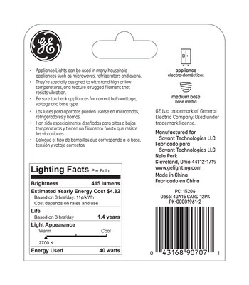 GE Lighting 40 Watts Clear Incandescent Bulb (15206)