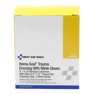 First Aid Only Hema-Seal 4 Trauma Dressing Refill with Nitrile Gloves (2-014)