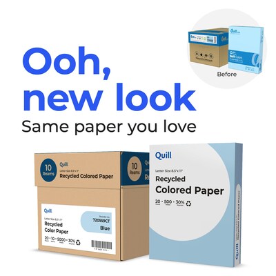 Quill Brand® 30% Recycled Colored Multipurpose Paper, 20 lbs., 8.5" x 11", Blue, 500 sheets/Ream