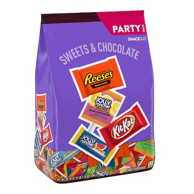 JOLLY RANCHER, KIT KAT and REESES Assorted Flavored Snack Size, Candy Party Pack, 34.19 oz (HEC9394