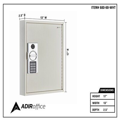 AdirOffice Programmable Digital Keypad 60 Key Cabinet, White (680-60-WHI)