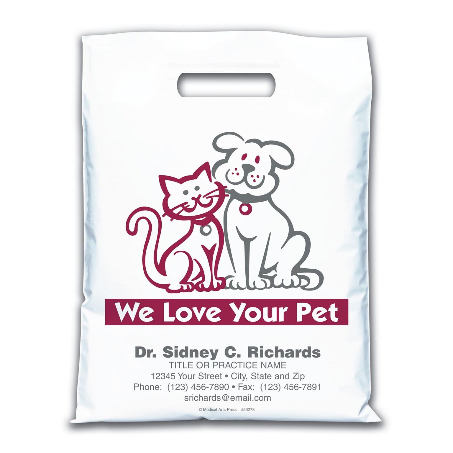 Medical Arts Press® Veterinary Personalized Large 2-Color Supply Bags; 9 x 13, Cat/Dog, We Love Your Pet, 100 Bags, (53278)