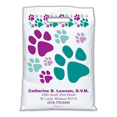 Medical Arts Press® Veterinary Personalized Large 2-Color Supply Bags; 9 x 13, Large & Small Paw Pr