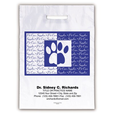 Medical Arts Press® Veterinary Personalized 2-Color Jumbo Supply Bags; 12 x 16, Paw Print, Pet Care