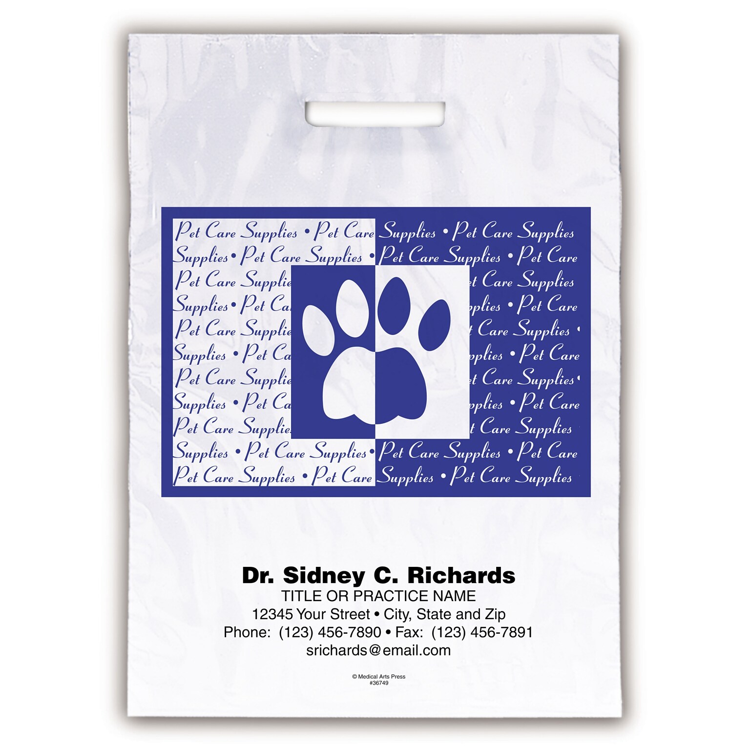 Medical Arts Press® Veterinary Personalized 2-Color Jumbo Supply Bags; 12 x 16, Paw Print, Pet Care Supplies, 100 Bags, (56749)
