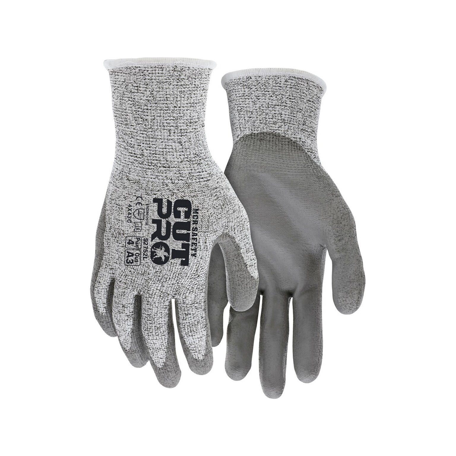 MCR Safety Cut Pro Hypermax Fiber/Polyurethane Work Gloves, XXL, A3 Cut Level, Salt-and-Pepper/Gray, Dozen (92752XXL)