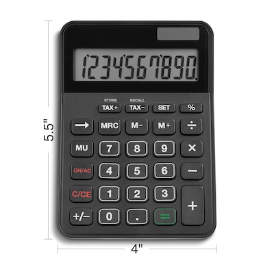 Staples 10 -Digit Battery/Solar Powered Basic Calculator, Black (ST240-CC)
