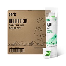 Perk™ Compostable Paper Hot Cup, 10 Oz., White/Green, 500/Carton (PK56223CT)