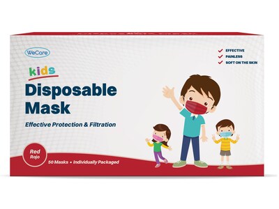 WeCare Disposable Face Mask, 3-Ply, Kids, Red, 50/Box (WMN100029)