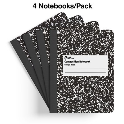 Quill Brand® Composition Notebook, 7.5" x 9.75", College Ruled, 100 Sheets, Black/White, 4/Pack (TR58371)