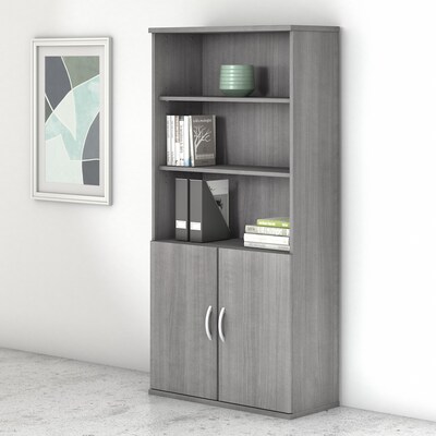 Bush Business Furniture Studio C 5 Shelf Bookcase with Doors, Platinum Gray (STC015PG)