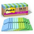 Post-it Recycled Super Sticky Notes, 3 x 3, Oasis Collection, 70 Sheet/Pad, 24 Pads/Pack (65424SSTCP)