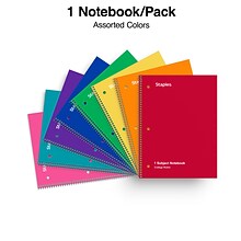 Staples® Poly 1-Subject Notebook, 8 x 10.5, College Ruled, 70 Sheets, Assorted Colors (27620M)