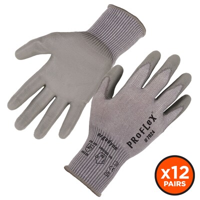 Ergodyne ProFlex 7024 PU Coated Cut-Resistant Gloves, ANSI A2, Gray, Medium, 12 Pair (10393)