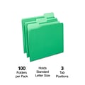 Staples File Folders, 1/3-Cut Tab, Letter Size, Green, 100/Box (ST224543-CC)