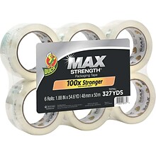 Duck Max Strength Heavy-Duty Packing Tape, 1.88 x 54.6 yds., Clear, 6/Pack (241513)