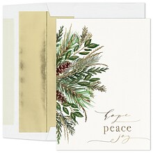 Custom Peaceful Greens Cards, with Envelopes, 5 5/8  x 7 7/8 Holiday Card, 25 Cards per Set