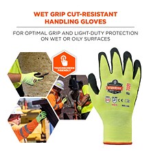 Ergodyne ProFlex 7021 Hi-Vis Nitrile Coated Cut-Resistant Gloves, ANSI A2, Wet Grip, Lime, Small, 1