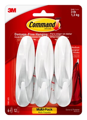 Command Medium Designer Hooks Value Pack, White, 6 Hooks (17081-6ES)