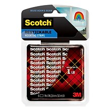 Scotch Restickable Strips, 1 x 3, Clear, 6/Pack