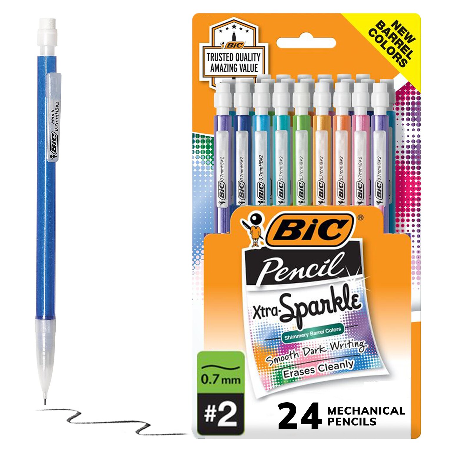 BIC Xtra Sparkle Mechanical Pencil, 0.7mm, #2 Hard Lead, 24/Pack (MPLP241-BLK)