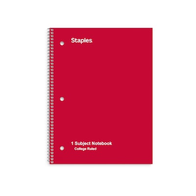 Staples® Poly 1-Subject Notebook, 8 x 10.5, College Ruled, 70 Sheets, Assorted Colors (27620M)