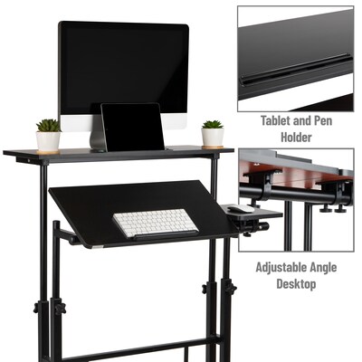 Mind Reader Woodland Collection 27.5"-45.25" Mobile Adjustable Sit/Stand Desk, Black (SDROLLXL-BLK)
