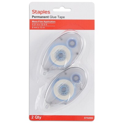 Staples® Roll-On Permanent Glue Tape, 1/3 x 393, 2/Pack (14993)