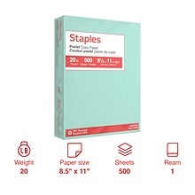 Staples Pastel Colored Copy Paper, 8 1/2 x 11, Turquoise, 500/Ream (14784)