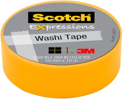 Scotch® Expressions Washi Tape, 0.59 x 10.91 yds., Yellow (C314-YEL)