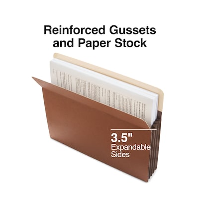 Staples Heavy-Duty Reinforced File Pocket, 3.5" Expansion, Letter Size, Brown, 10/Box (704358)