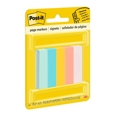 Post-it Page Markers, Assorted Bright Colors, .5 in. x 1.7 in., 100 Sheets/Pad, 5 Pads/Pack (670-5AF2)