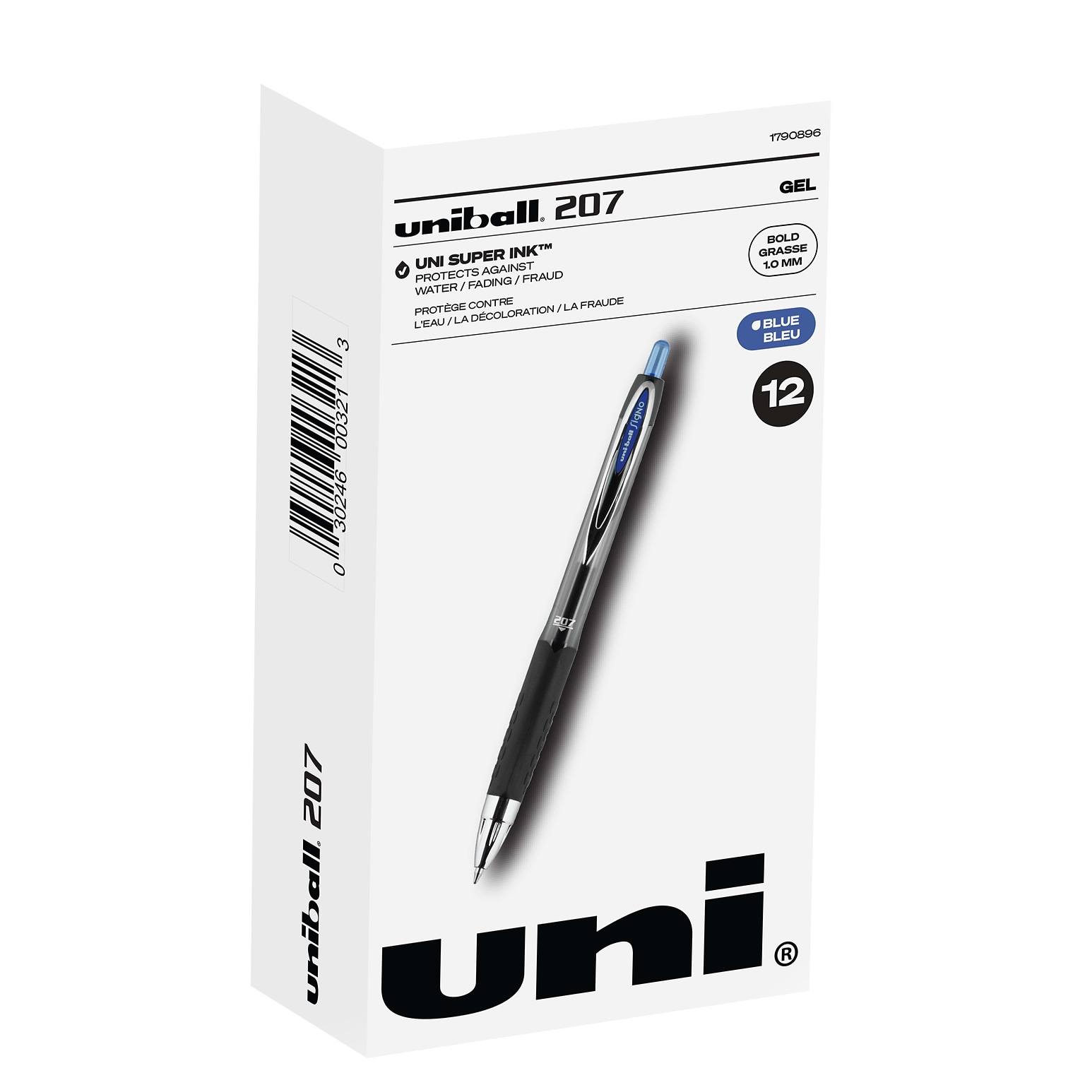 uniball 207 Retractable Gel Pens, Bold Point, 1.0mm, Blue Ink, Dozen (1790896)