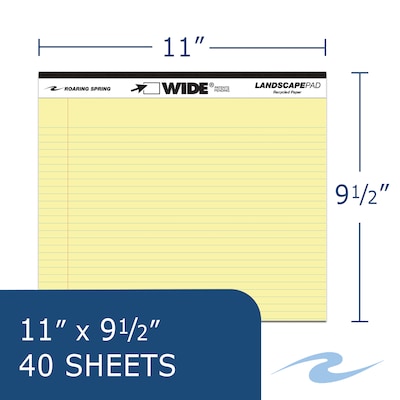 Roaring Spring Wide Notepad, 11 x 9.5, College Ruled, 20 lb. Heavyweight Paper, Yellow, 40 Sheets/