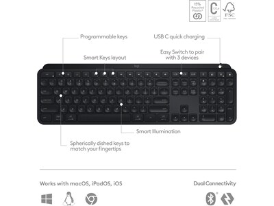 Logitech MX Keys S Wireless Keyboard, Black (920-011406)
