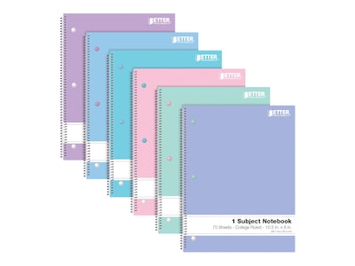 Better Office 1-Subject Notebooks, 8 x 10.5, College Ruled, 70 Sheets, 6/Pack (25726-6PK)