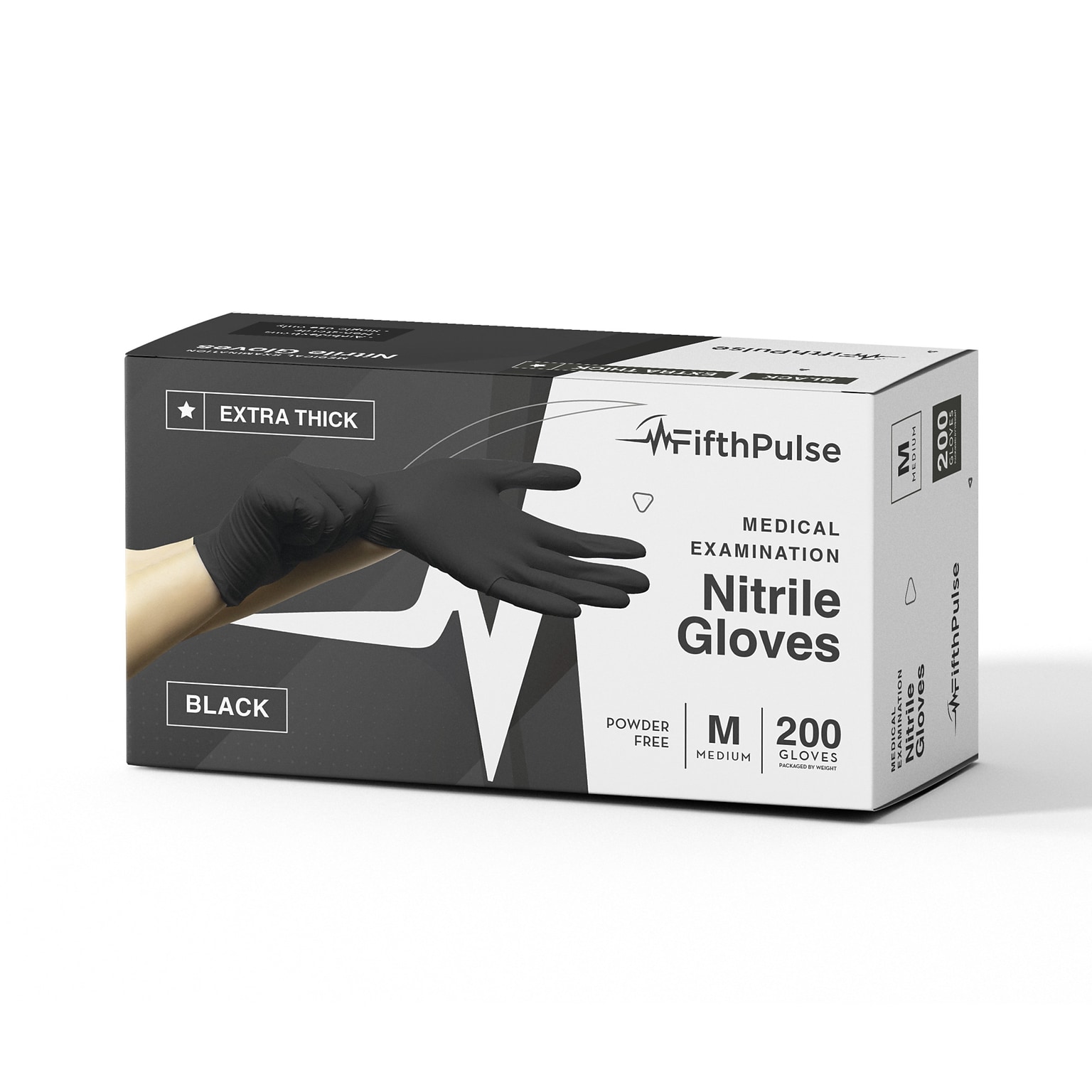 Fifth Pulse Thicker Nitrile Exam Latex Free & Powder Free Gloves, Medium, Black, 200 Gloves/Box (FMN100450)