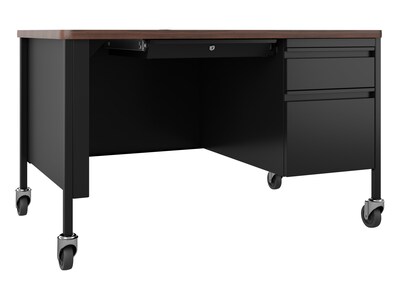 Hirsh 48W Single-Pedestal Mobile Teachers Desk, Black/Walnut (22646)
