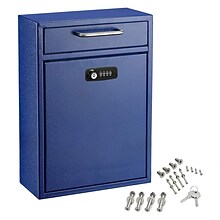 AdirOffice Large Wall Mounted Drop Box with Suggestion Cards, Combination Lock, Blue (631-04-BLU-KC-