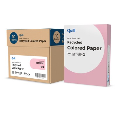 Quill Brand® 30% Recycled Colored Multipurpose Paper, 20 lbs., 8.5 x 11, Pink, 500 Sheets/Ream, 10