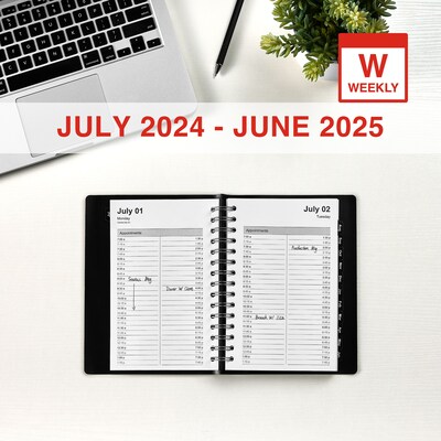 2024-2025 Staples 5 x 8 Academic Daily Appointment Book, Faux Leather Cover, Black (ST60364-23)