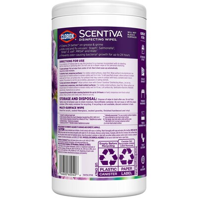 Clorox Scentiva Disinfecting Wipes, Tuscan Lavender & Jasmine Scent, 75 Wipes/Container (60040)