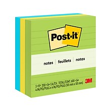 Post-it Notes, 4 x 4, Floral Fantasy Collection, Lined, 200 Sheet/Pad, 3 Pads/Pack (6753AUL)
