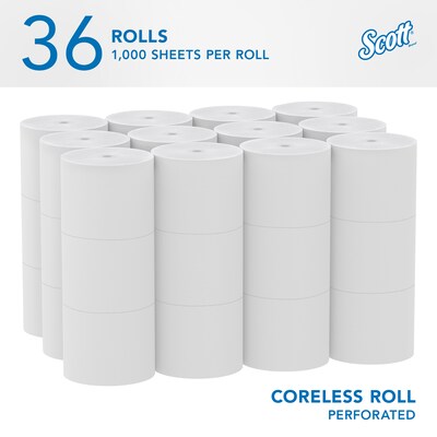Scott Essential Recycled Coreless Toilet Paper, 2-ply, White, 1000 Sheets/Roll, 36 Rolls/Case (04007)