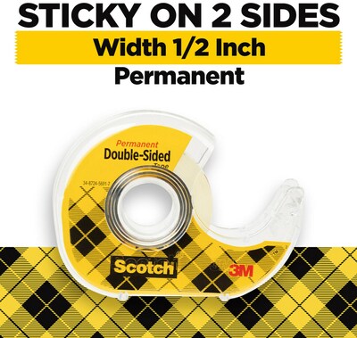 Scotch® Permanent Double Sided Tape w/Refillable Dispenser, 1/2" x 13 yds., 1" Core 1 Roll (137)